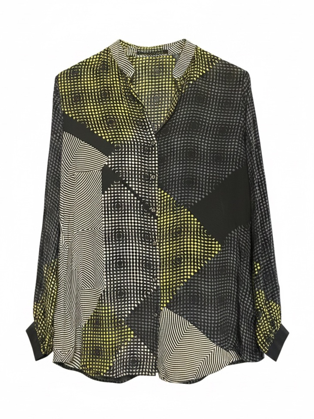 PANKAJ & NIDHI Geometric Print Collarless Button-Down Silk Shirt
